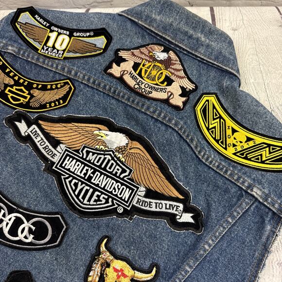 VINTAGE Levis Vest Mens XL Cut Off Denim‎ Trucker 80s-90s USA Harley Davidson - Picture 1 of 13
